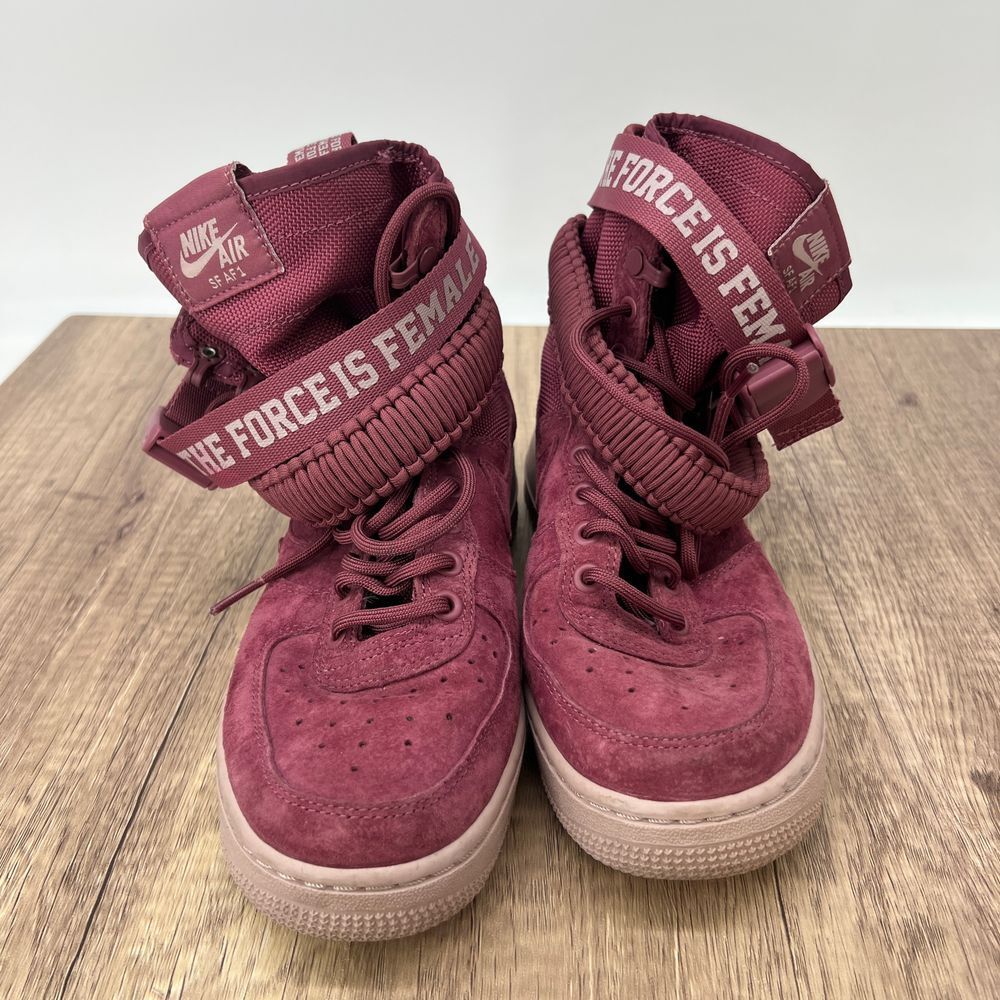 Nike Air Force 1 SF AF1 The Force Is Female Burgundy Suede High Top Sneakers 7‎